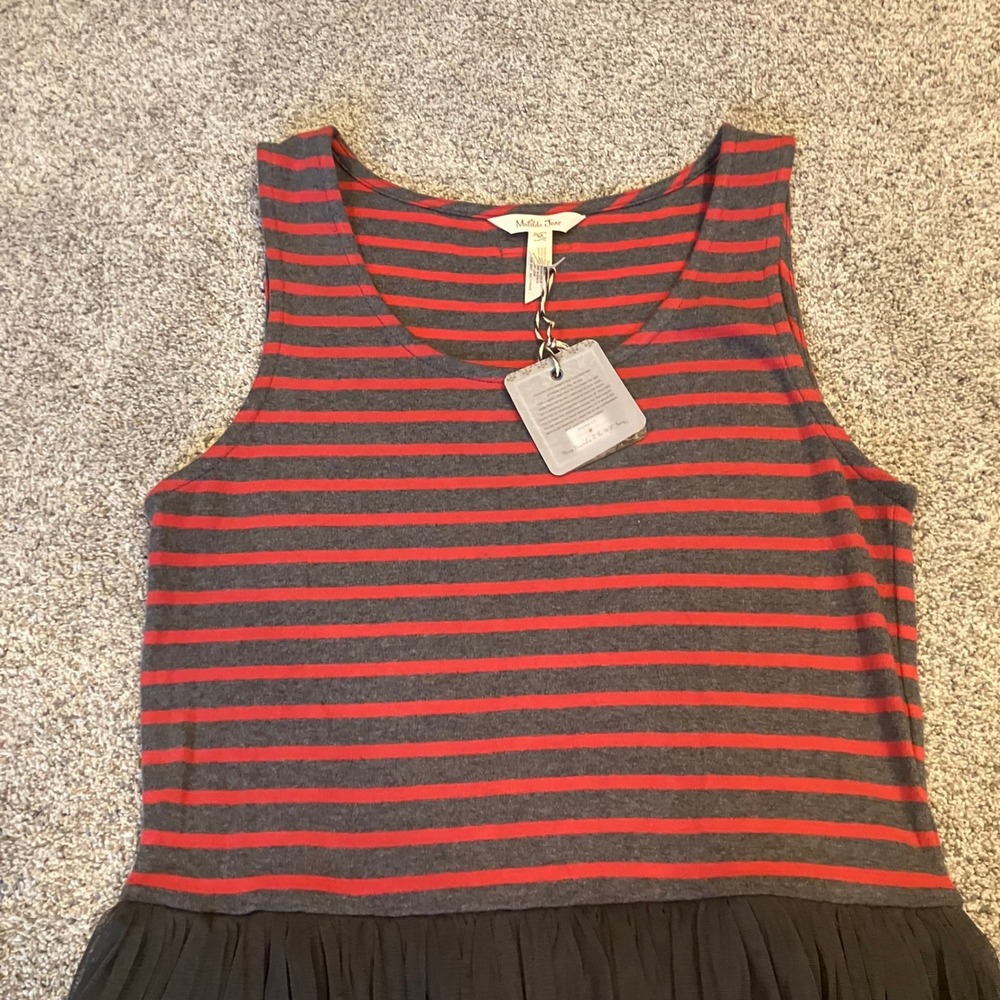 Matilda Jane T'was the Night Red Grey Striped Tulle Mixed Media Dress Size M NEW - Picture 2 of 9